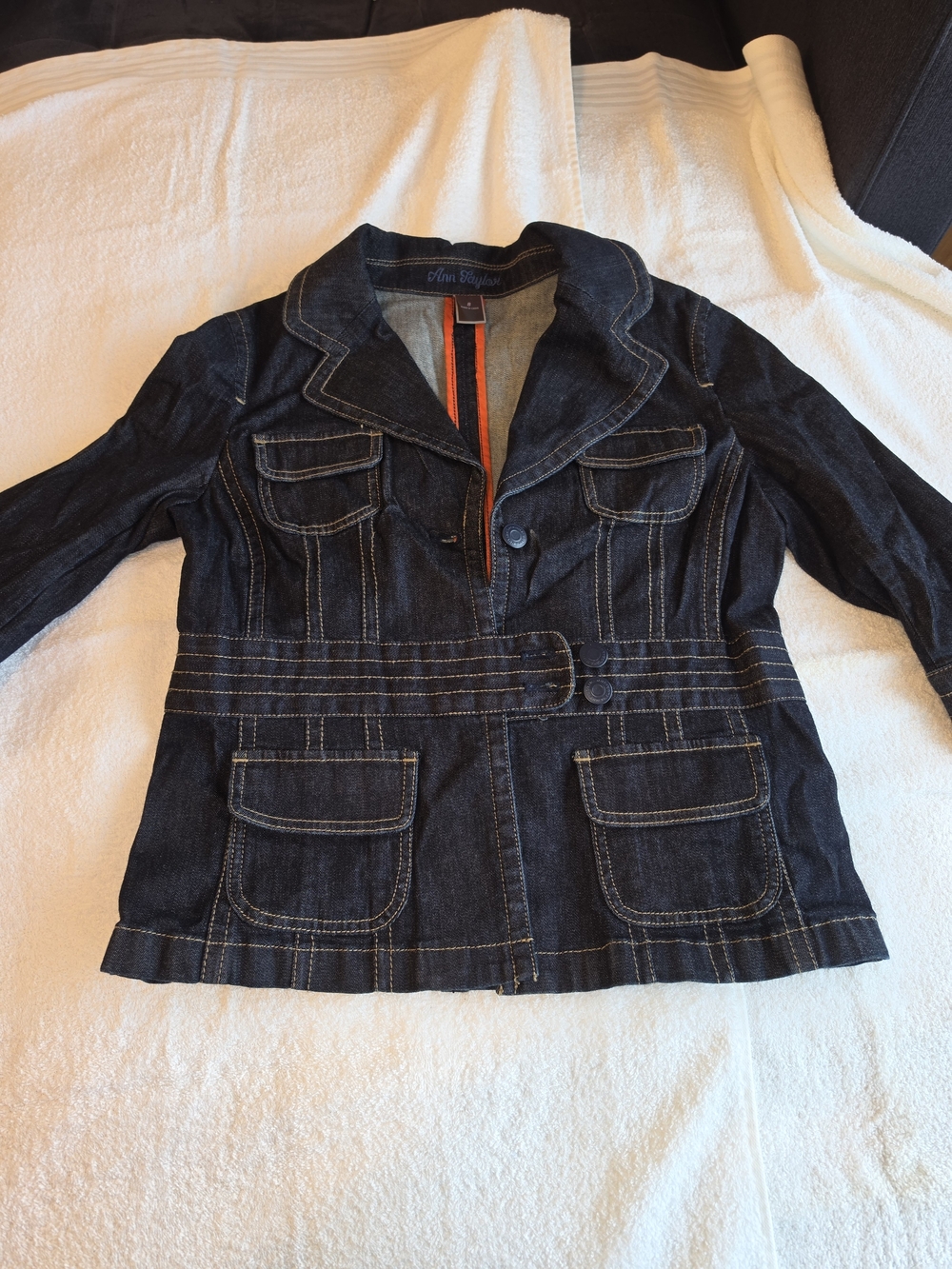 Ann Taylor Dark Blue Denim Blazer Jacket with Orange Trim